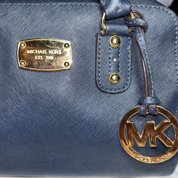 Michael Kors Navy Blue Saffiano Leather Dome Satchel - Picture 9 of 15